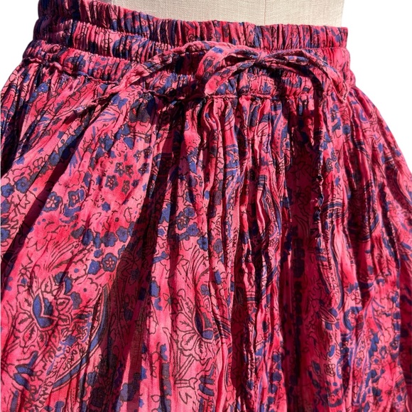 Vintage Paisley Floral Indian Cotton Pink Purple Boho Maxi Broomstick Skirt - Picture 3 of 6